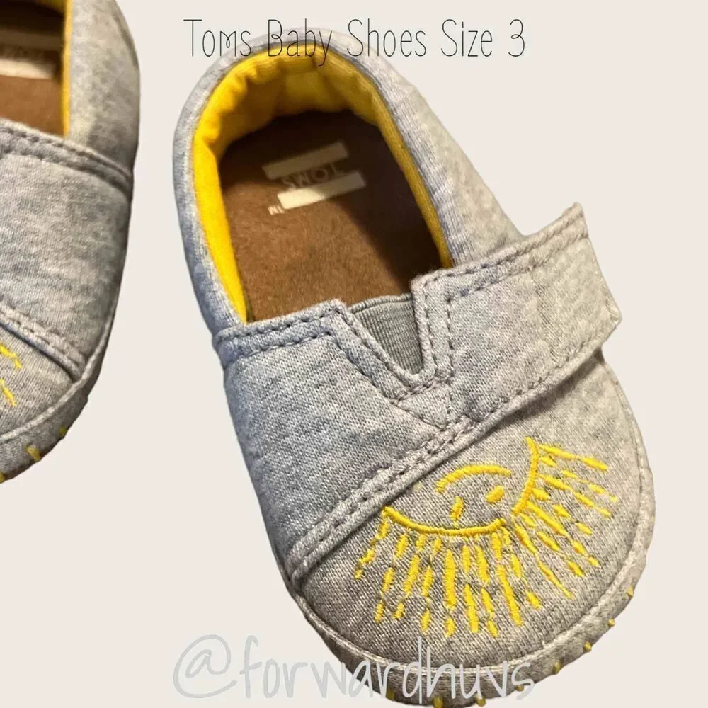 Toms Gray Baby Shoes with Yellow Sunshine - Size 3